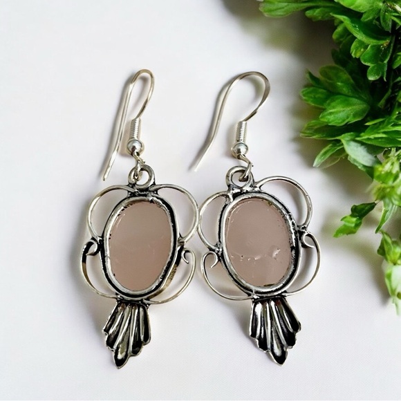 Pink Rose Quartz Silver Earrings - Picture 4 of 4